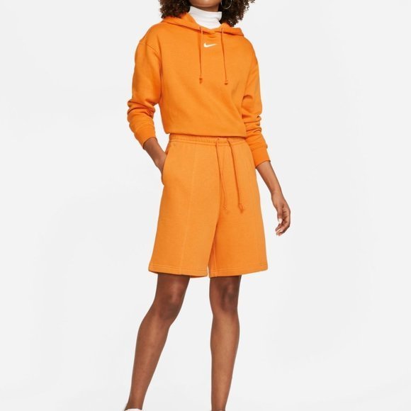 Nike Sportswear Women's Fleece Drawstring High‎ Rise Shorts in Light Curry Color - Picture 4 of 7